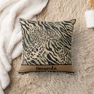 Brauner und schwarzer Tiger und Zebradruck Kissen