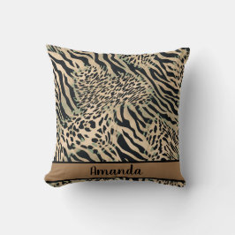 Brauner und schwarzer Tiger und Zebradruck Kissen