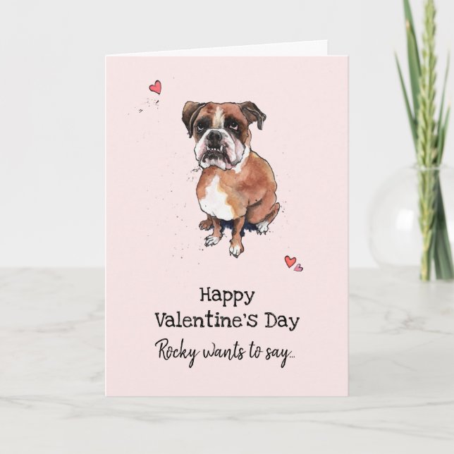 Brauner und weißer Boxerhund Valentinstag Karte (Vorderseite)