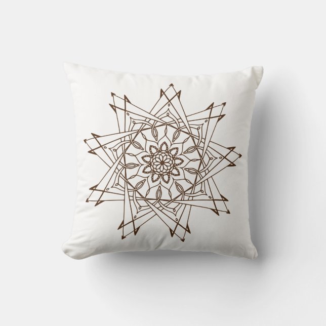 Brauner und weißer Scharm Mandala Kissen (Vorderseite)