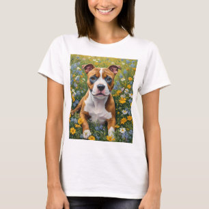 Brauner und weißer Staffordshire Bull Terrier Welp T-Shirt