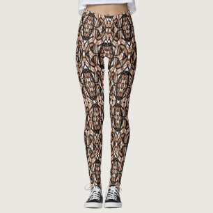 Brauner, weißer und schwarzer Mandalaschenkel Leggings