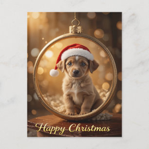Brauner Welpe mit Santa-Hut, Weihnachten warm und Postkarte