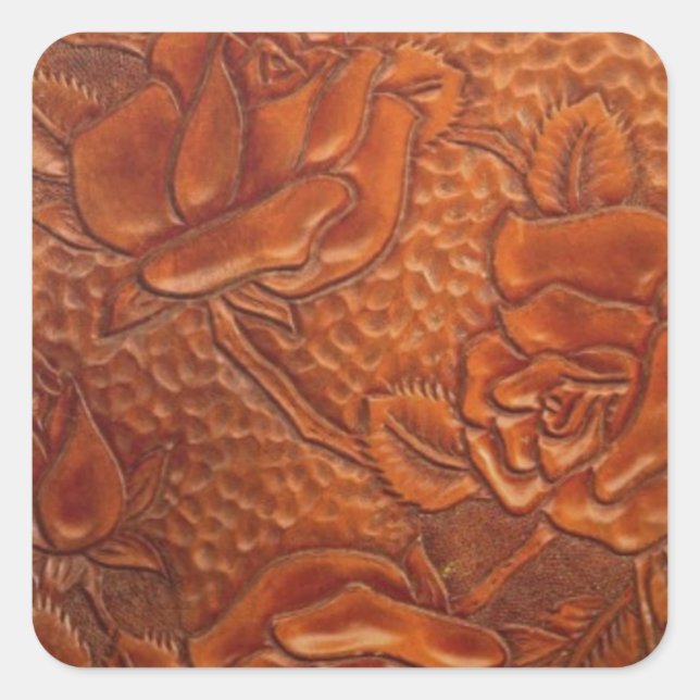 Brauner Western Cowgirl Blumenleder Quadratischer Aufkleber (Vorderseite)