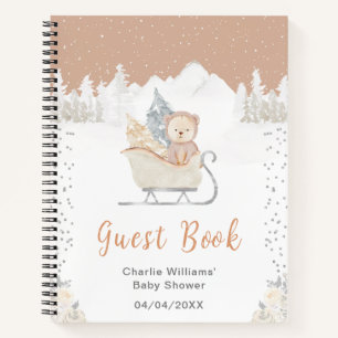 Brauner Winterbär Schlitten Baby Shower Gästebuch Notizbuch