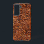 Braunes 3-D-Muster aus geblümtem Leder, 2 Monogram Samsung Galaxy Hülle<br><div class="desc">Cooles 3-D Blumenleder,  zwei nahtlose Muster. Anpassbare Monogramm.</div>