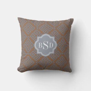 Braunes abstraktes geometrisches Mustermonogramm Kissen