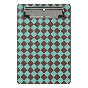 Braunes Aquamarines Schachbrett Diamantmuster Mini Klemmbrett