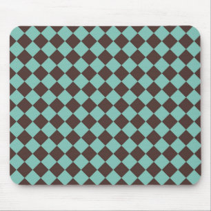 Braunes Aquamarines Schachbrett Diamantmuster Mousepad