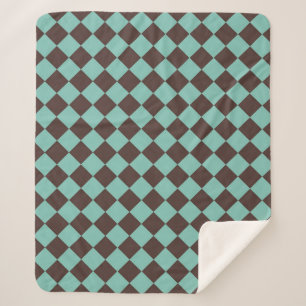 Braunes Aquamarines Schachbrett Diamantmuster Sherpadecke