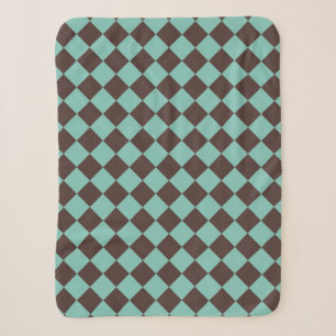 Braunes Aquamarines Schachbrett Diamantmuster Sherpadecke