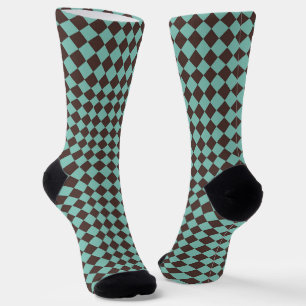 Braunes Aquamarines Schachbrett Diamantmuster Socken