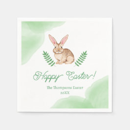 Braunes Aquarell-Häschen und Grünzeug Frohe Ostern Serviette