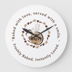 Braunes Bäcker-Chef-Logo-Kekse-Croissant Große Wanduhr