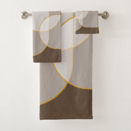 Braunes, Beige, Tan & Gold Abstraktes Armsmuster Badhandtuch Set