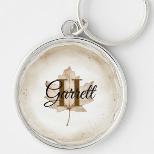 Braunes Blatt Monogramm Name Schlüsselanhänger