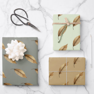 Braunes Blatt-Wrap-Papier Flachblatt-Set aus 3. Geschenkpapier Set