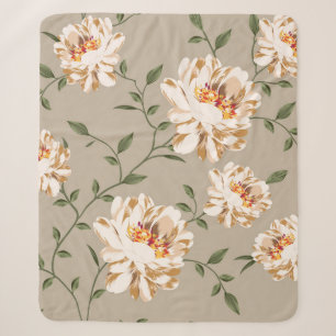 braunes Blumenmuster auf blauem Hintergrund Sherpadecke