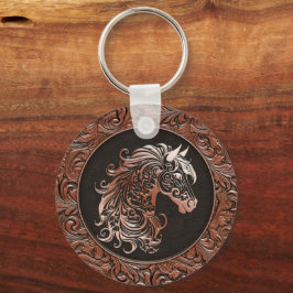 Braunes Cowgirl mit Blumenmotiven aus Leder Schlüsselanhänger