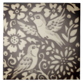 Braunes Cream Bird Floral Foliage Holz Dekoration Fliese