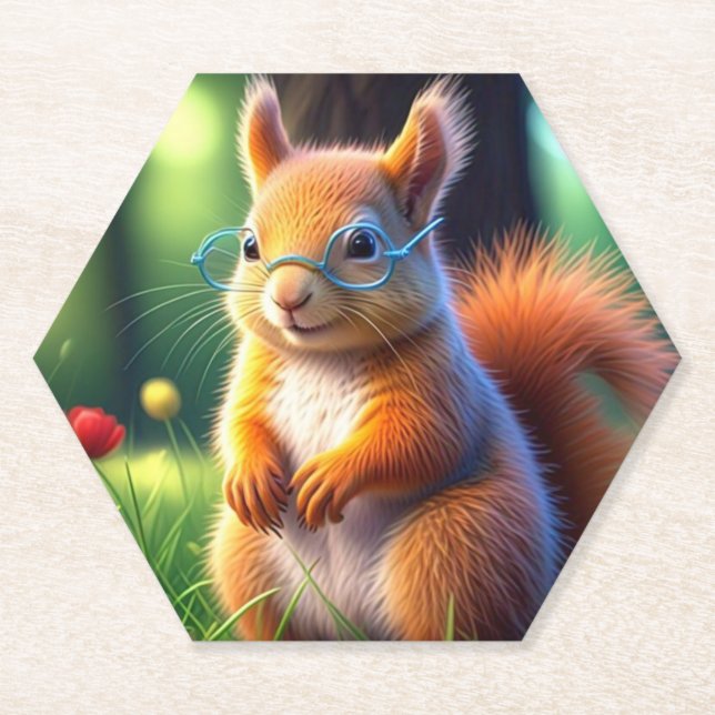 Braunes Eichhörnchen auf Gras-435435 Untersetzer (Vorderseite)