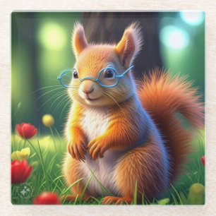 Braunes Eichhörnchen sitzt auf Gras-43543 Glasuntersetzer