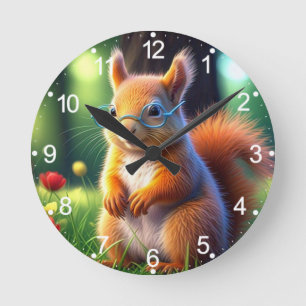 Braunes Eichhörnchen sitzt auf Gras-43543 Runde Wanduhr
