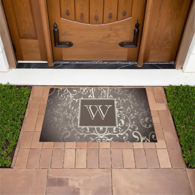 Braunes Elegant Blühe Monogramm Doormat Fußmatte (Außenbereich)