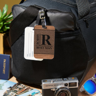 Braunes Fake Lederstiche Monogramm Individuelle Na Gepäckanhänger