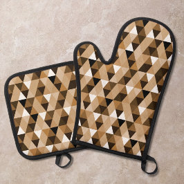 braunes geometrisches Muster Ofenhandschuh & Topflappen-Set