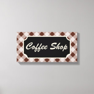 Braunes Gingham-Café-Schild  Leinwanddruck