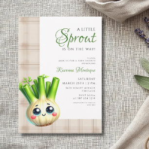 Braunes Gingham Fenchel Kleiner Spross Babyparty Einladung