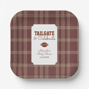 Braunes Gingham-Fußball-Tailgate-Baby-Shower Pappteller