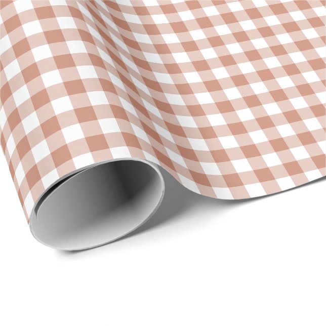 Braunes Gingham-Karomuster Geschenkpapier (Rolleneckpunkt)