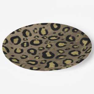 Braunes Gold Glitter und schwarzes Leoparden-Babyb Pappteller