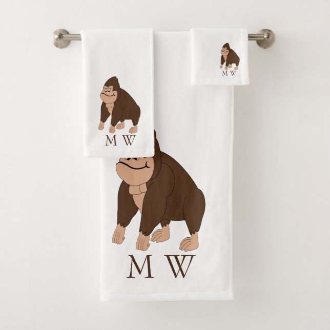 Braunes Gorilla-Design Monogramm Badhandtuch Set (Insitu)
