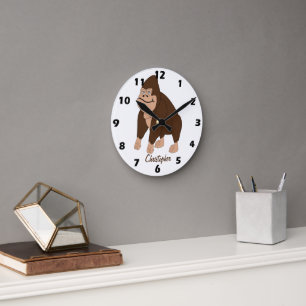 Braunes Gorilla-Design personalisiert Runde Wanduhr