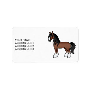 Braunes Gypsy Vanner Clydesdale Cartoon Pferd & Te Adressaufkleber