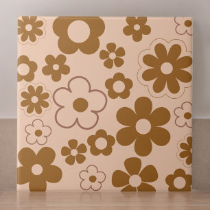 Braunes Herbst-Retro-Y2K-Hippie-Blumenmuster Fliese