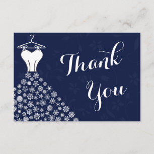 Braunes Hochzeitskleid mit blauen Schneeflocken Da Dankeskarte