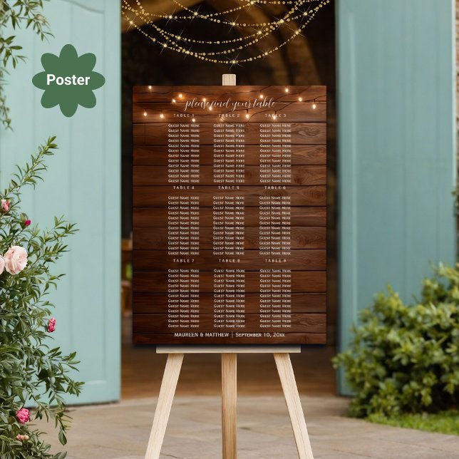 Braunes Holz Streichelleuchten 9 Tische Hochzeitss Poster (Von Creator hochgeladen)