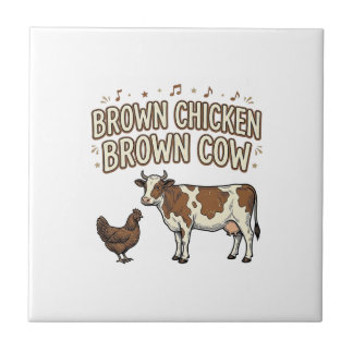 Braunes Huhn Braune Kuh Lustiges Bauernhof-Shirt-D Fliese