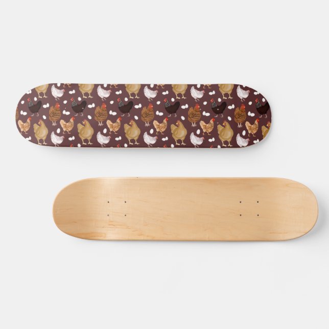 Braunes Huhn und das Eiermuster Skateboard (Horizontal)