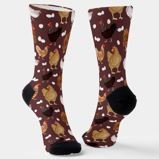 Braunes Huhn und das Eiermuster Socken (Gewinkelt)