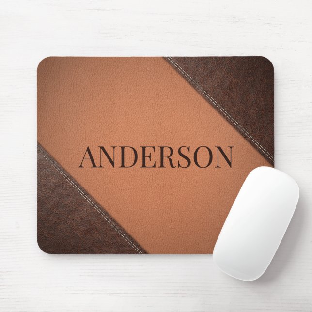 Braunes Imitat Leder mit Nähsticken Mousepad (Mit Mouse)