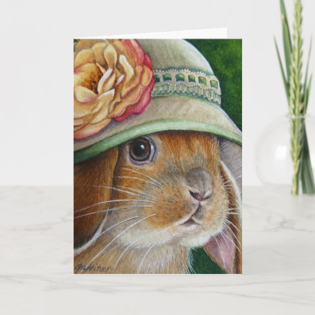 Braunes Kaninchen im Frühling Bonnet Wasserfarben  Karte (Vorderseite)