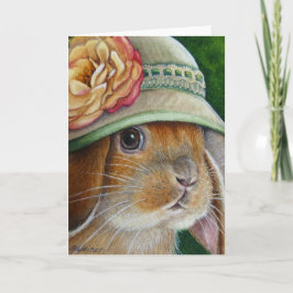 Braunes Kaninchen im Frühling Bonnet Wasserfarben  Karte