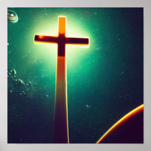 Braunes Kreuz mit Aquamarinem Spacescape-Poster Poster