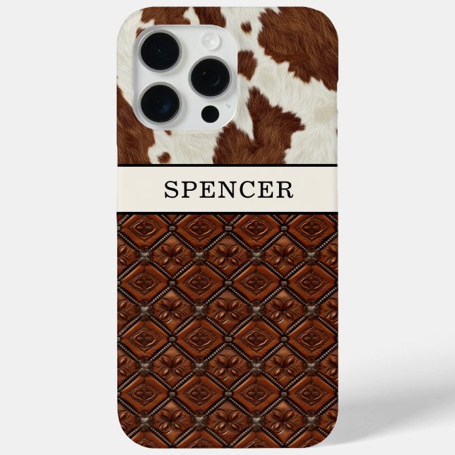 Braunes Kuhleder und monogrammierte Leder Case-Mate iPhone Hülle (Rückseite)
