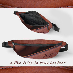 Braunes Kunstleder mit Initialen Stylisches Unisex Bauchtasche